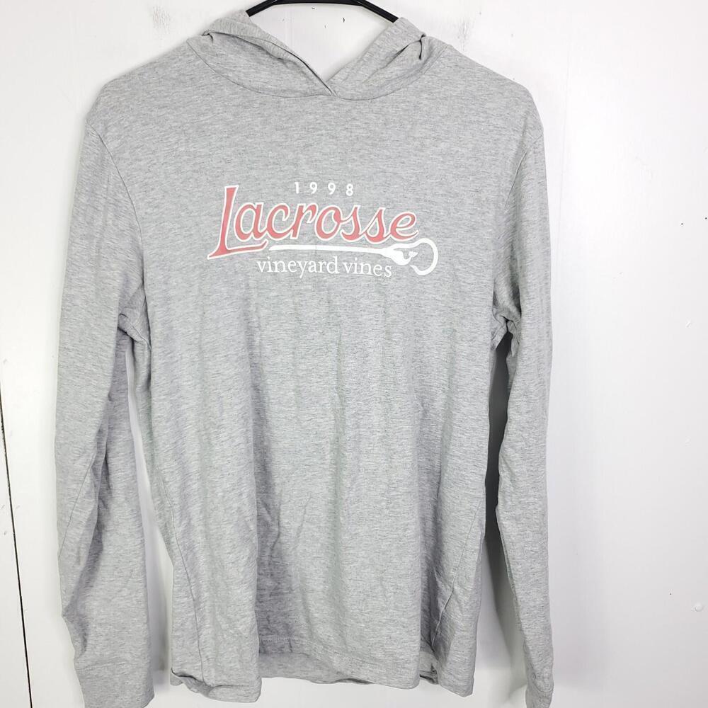 Vineyard Vines Shirt Mens Small Hooded Lacrosse Graphic Lightweight Gray